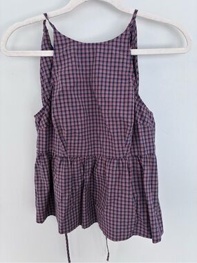 Target Pink and Blue Plaid Tie-Strap Peplum Top
